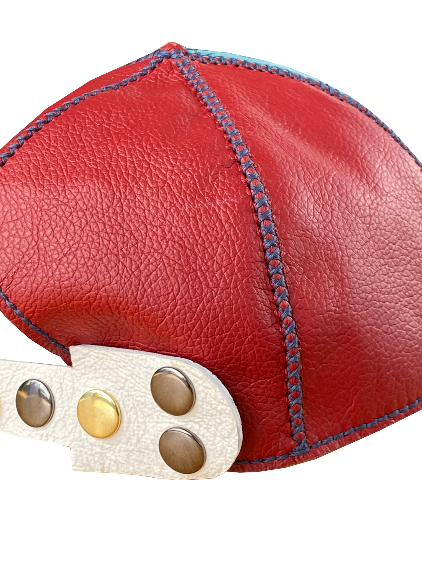 Red & Blue Artisanal Deadstock Leather Cap