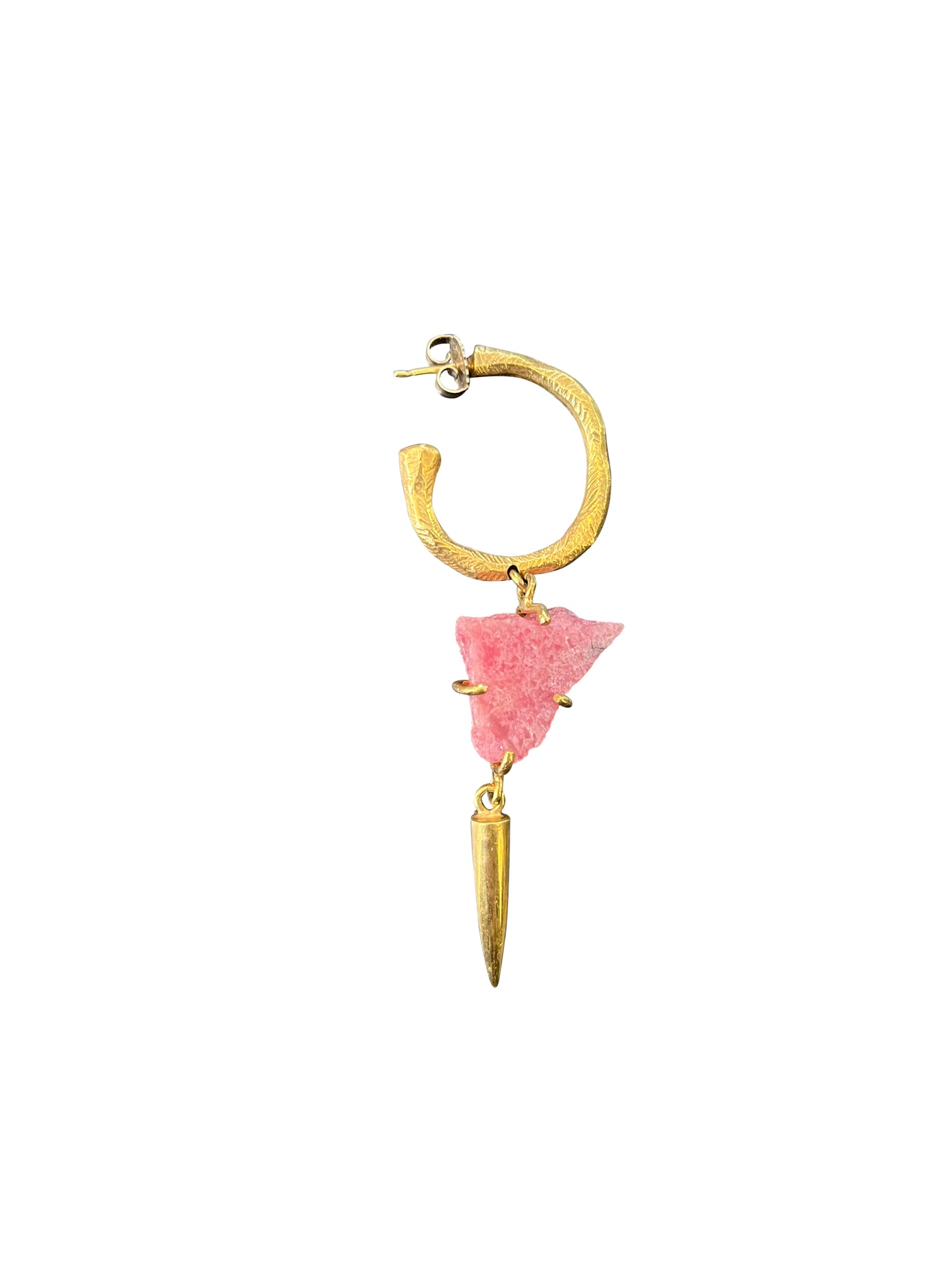 Brass Hoop Earring with Phosphosiderite Stone and Spike