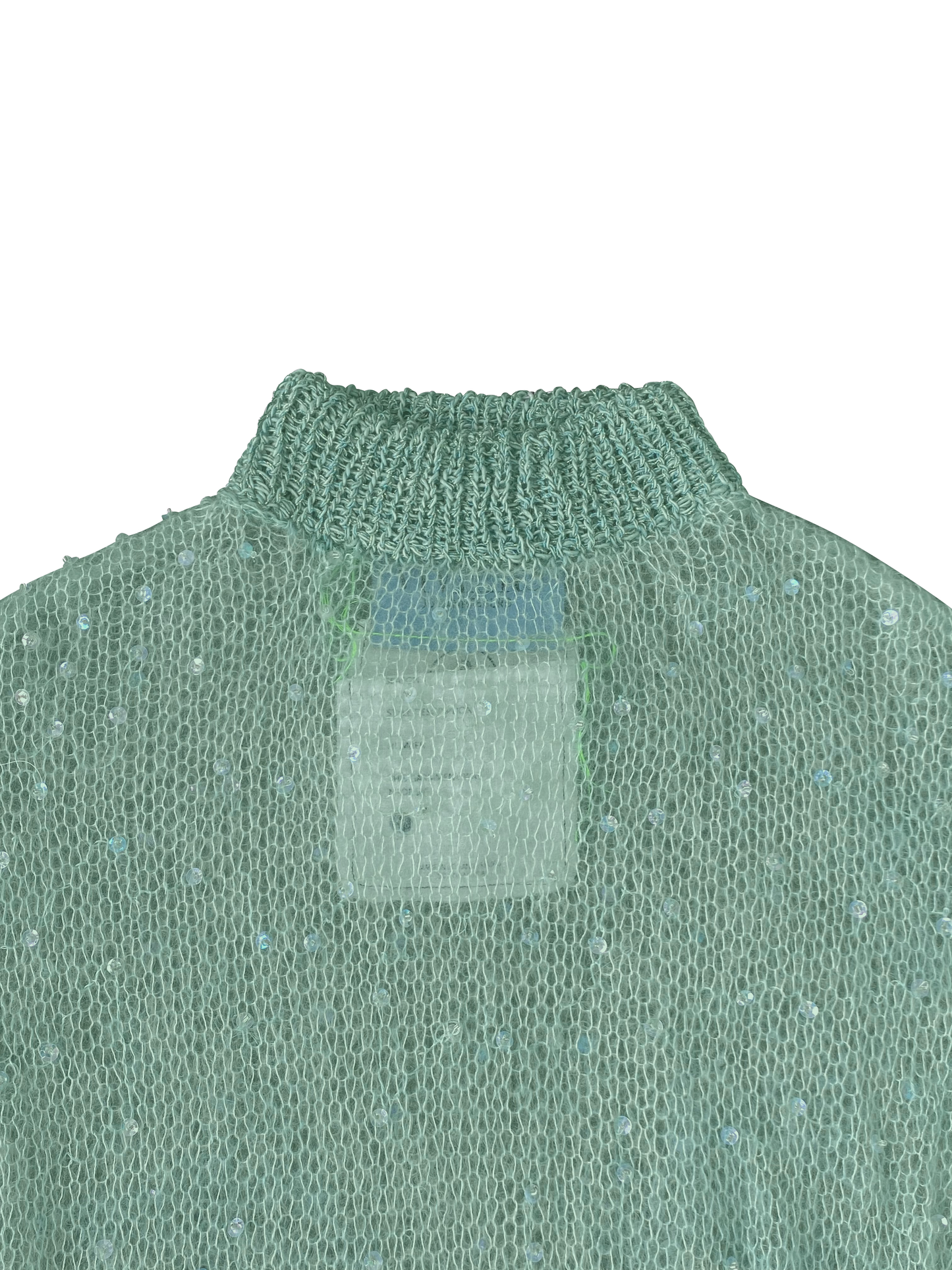 Sky Artisanal Mohair T-shirt with Hand-beaded Sequins Details