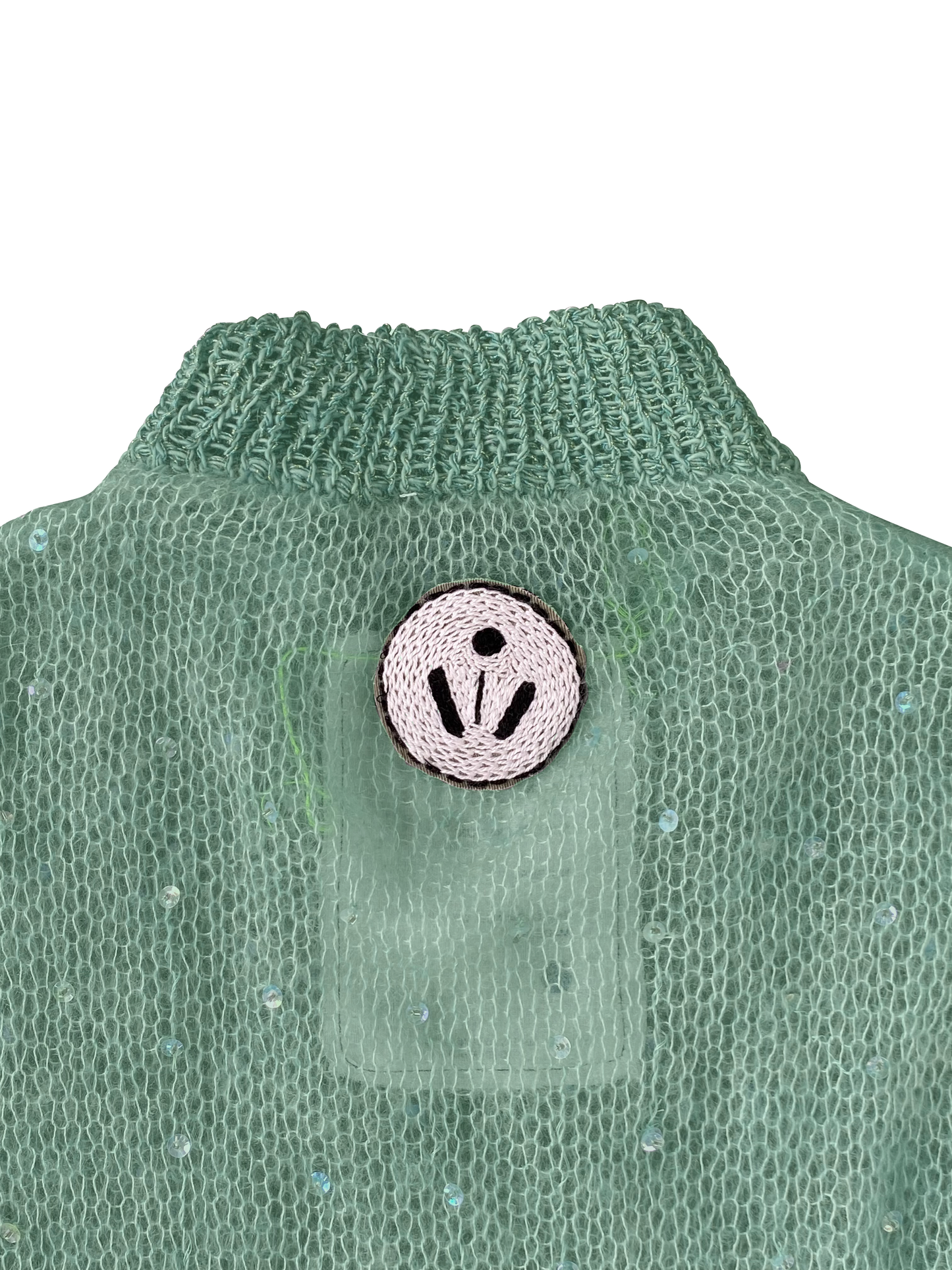 Sky Artisanal Mohair T-shirt with Hand-beaded Sequins Details