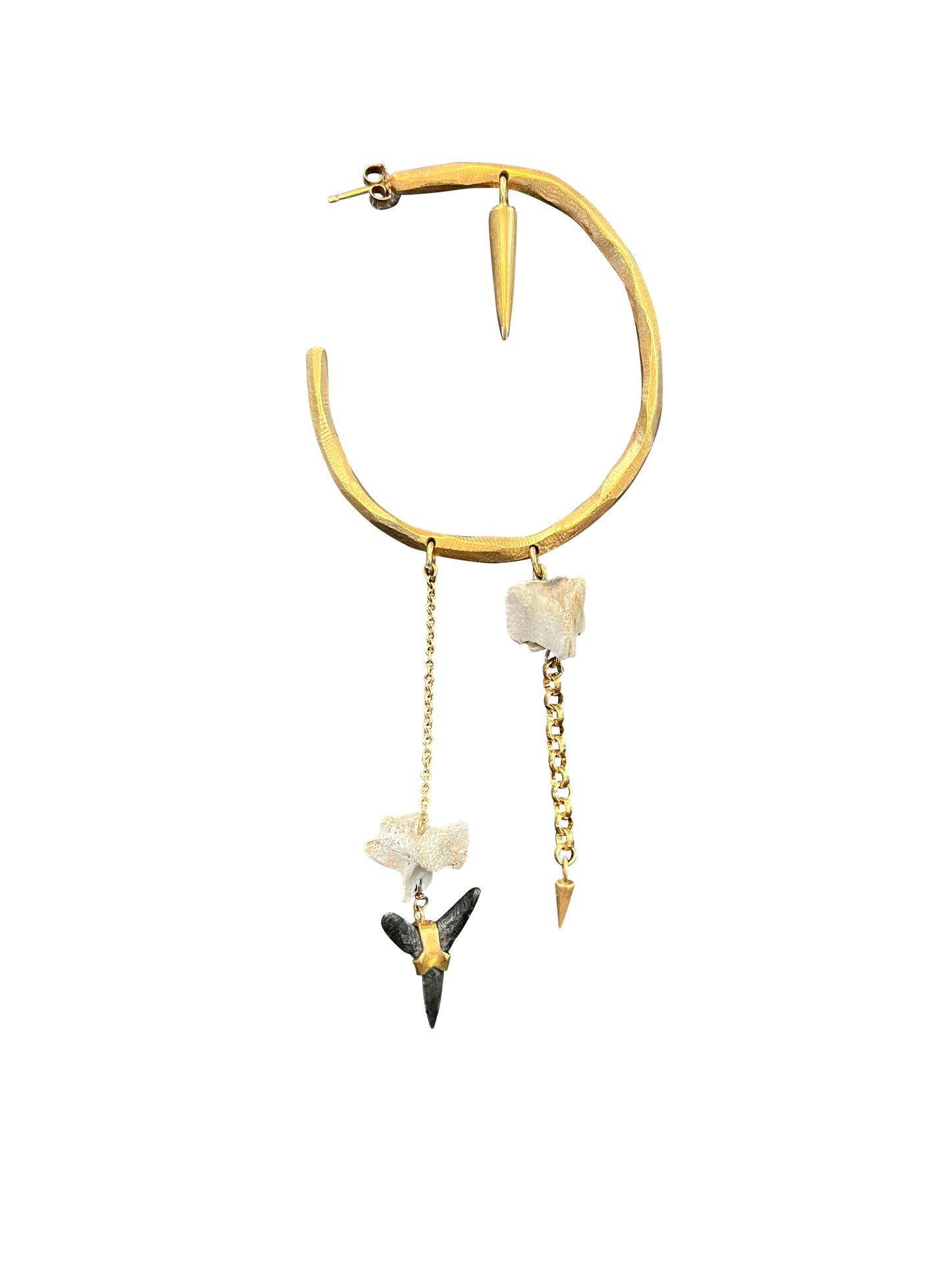 Brass Hoop Earring with Bone and Shark Teeth