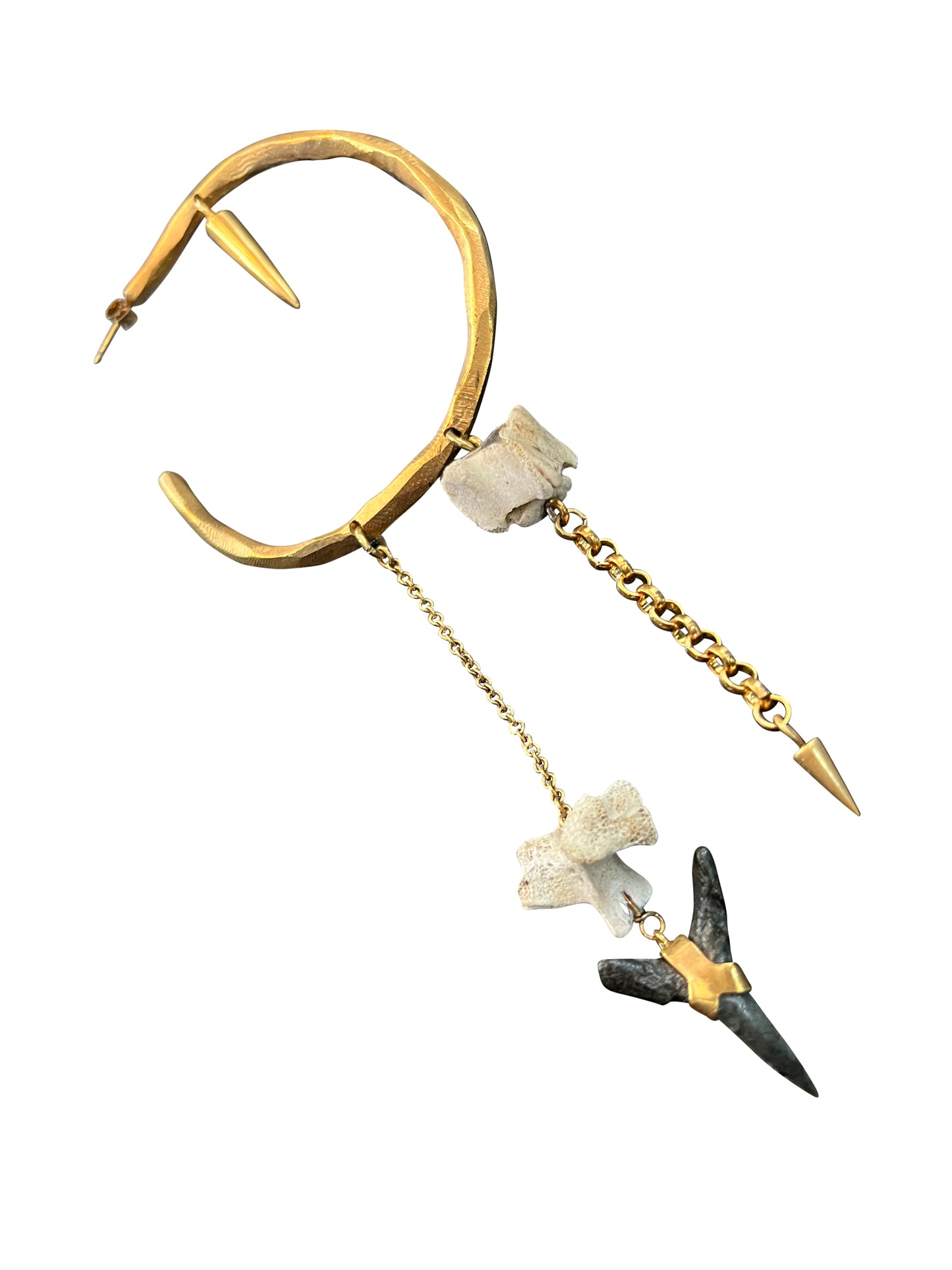 Brass Hoop Earring with Bone and Shark Teeth