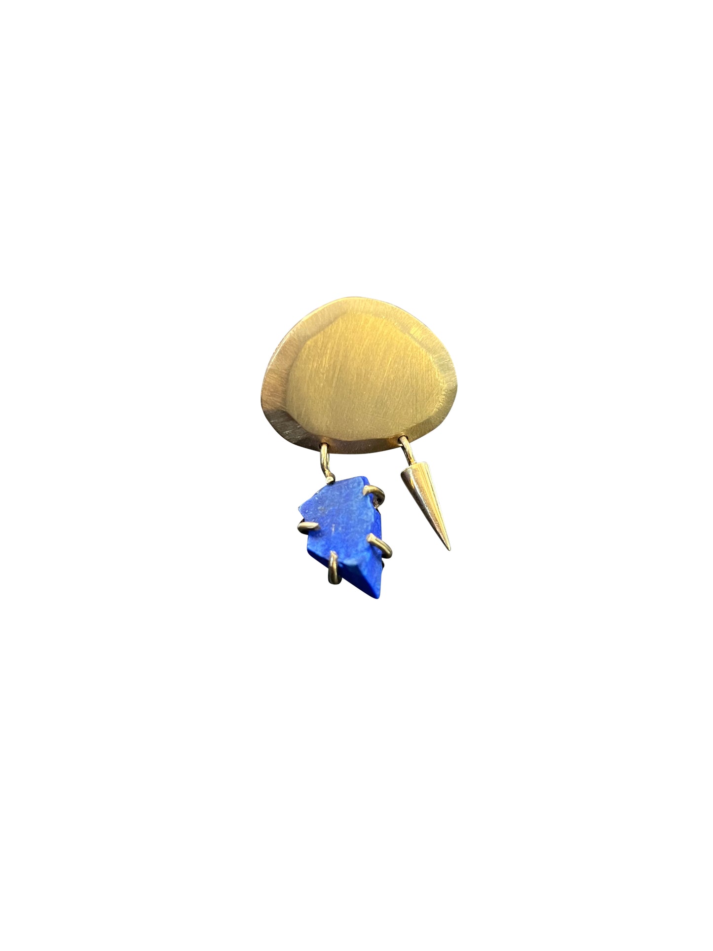 Brass Stud Earring with Lapis Stone and Spike Drops