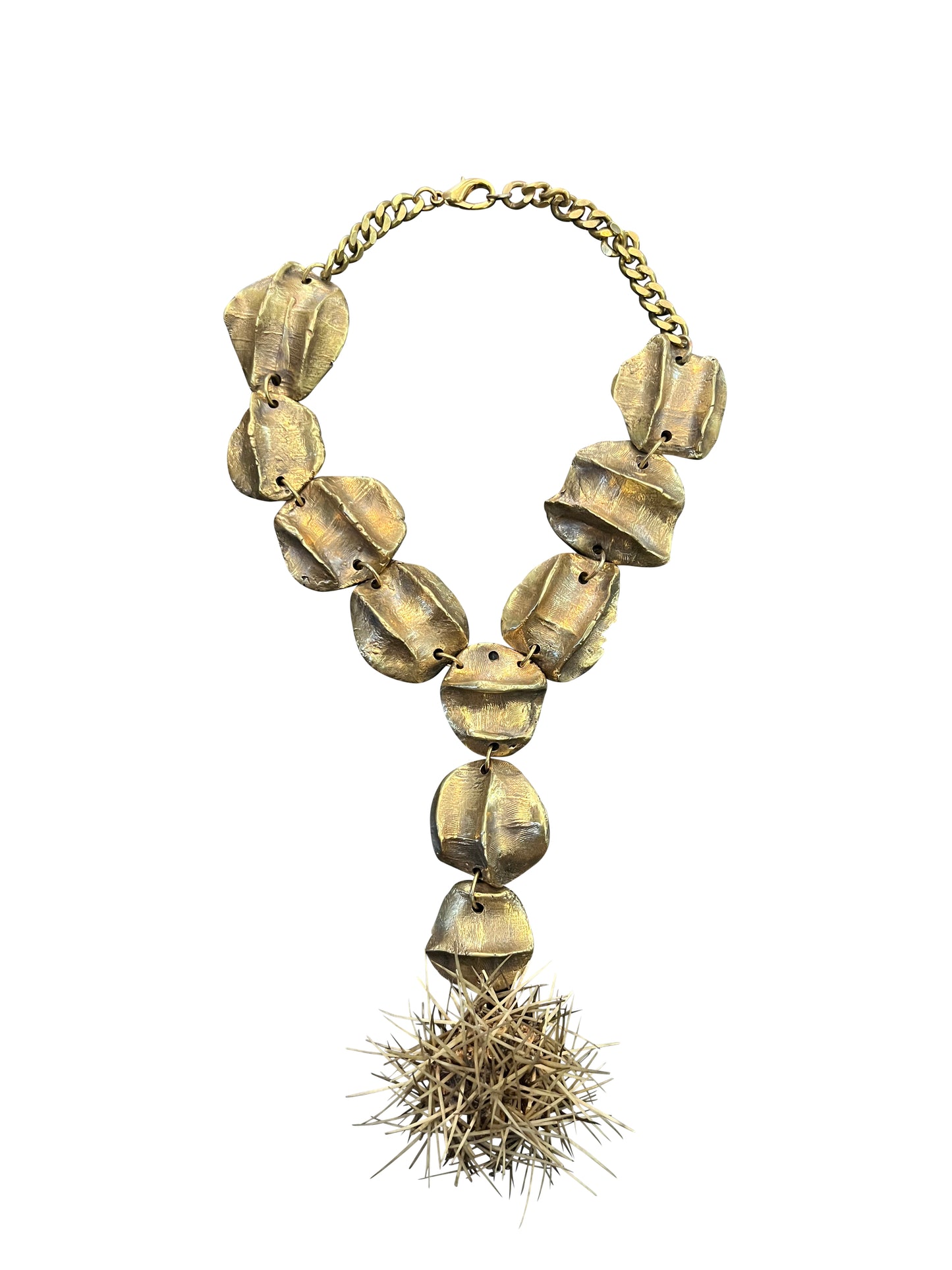 Brass Choker Necklace with Moulded Brass Pieces and Cacti