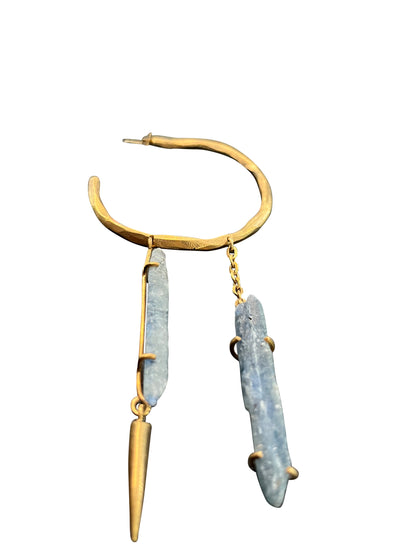 Brass Hoop Earring with Kyanite Stone