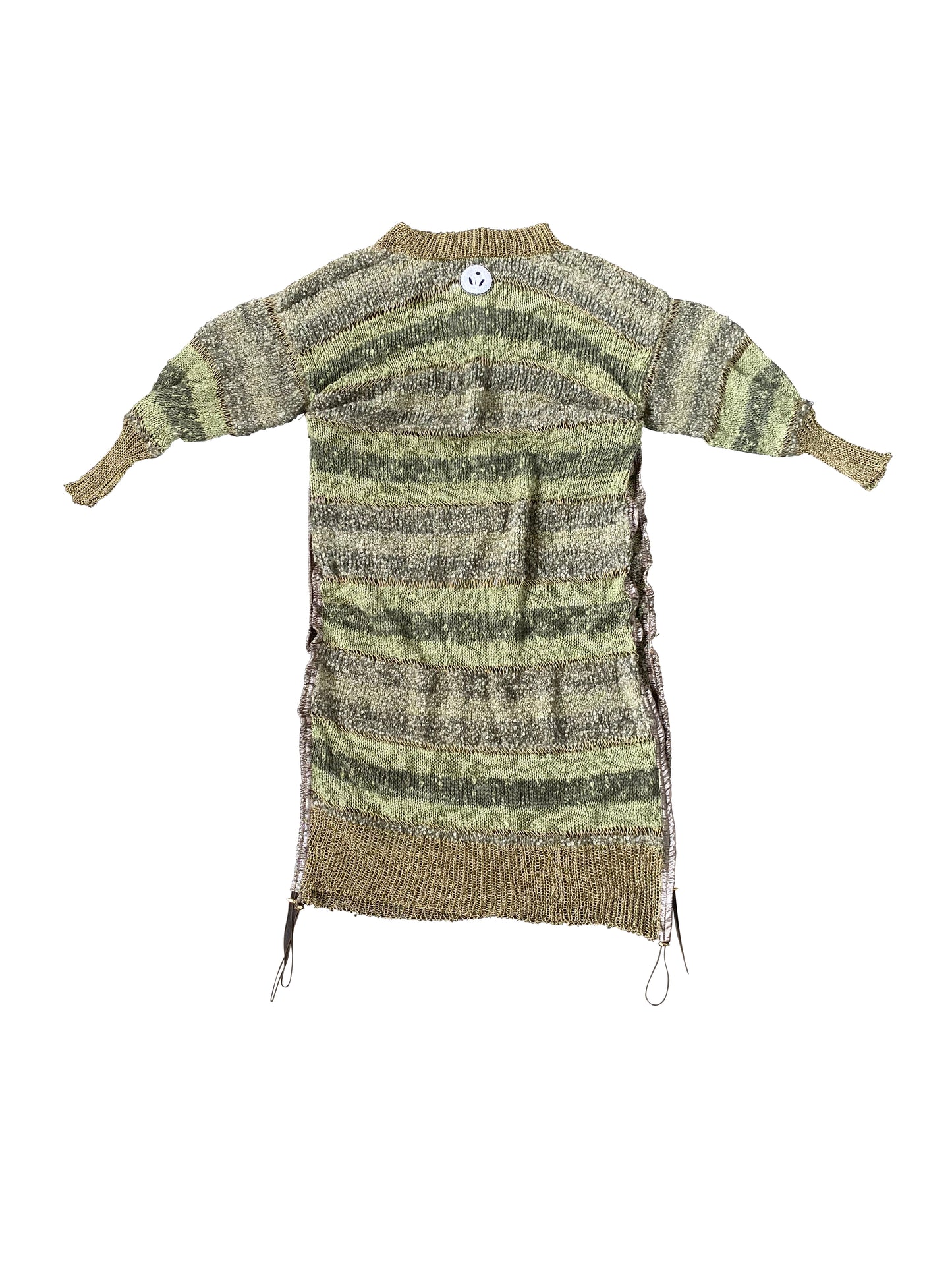 Green-Moss Knitted Draped Dress with Adjustable Drawstrings in Mohair, Wool, Viscose Blend