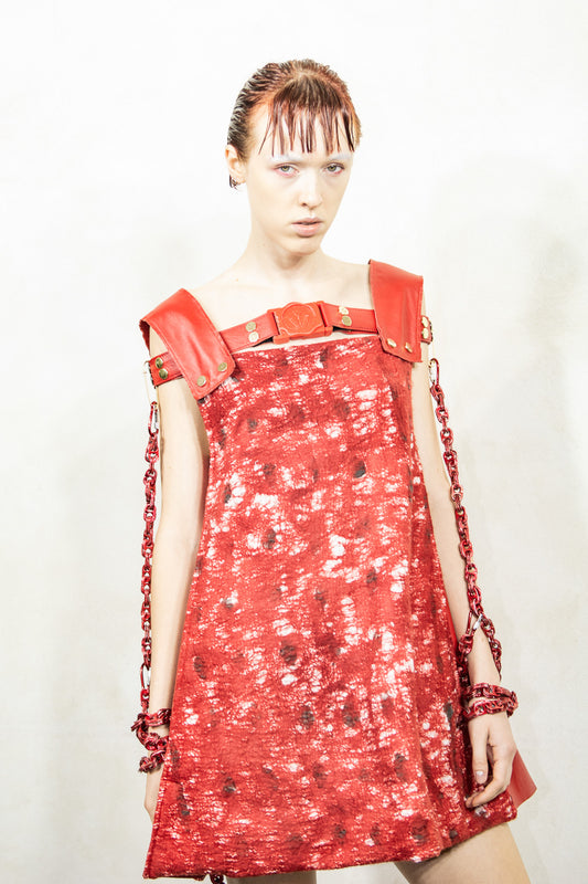 Artisanal Felted Red Wool Apron Dress
