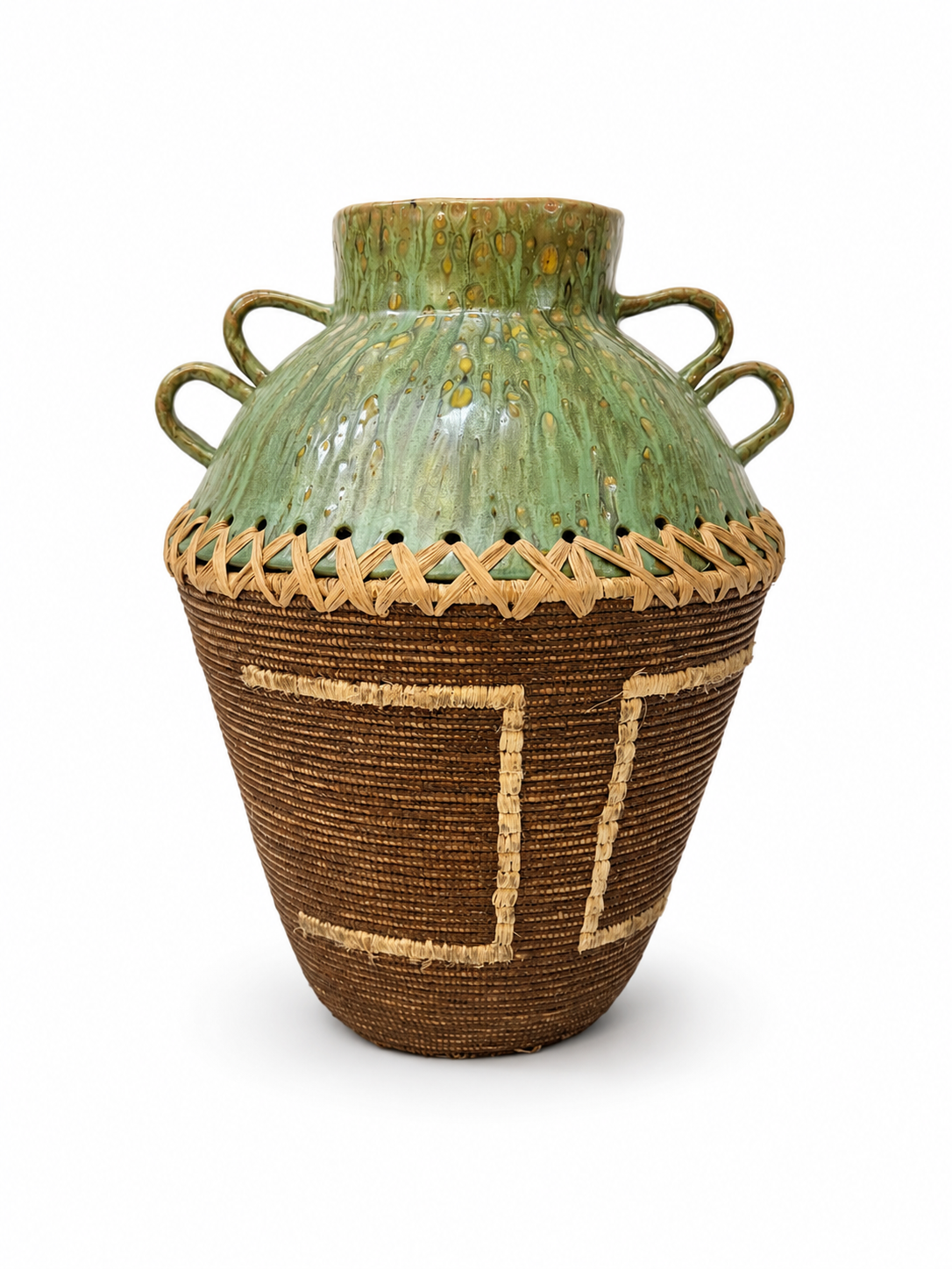 Peace Basket Green Raffia Weave Series LARGE