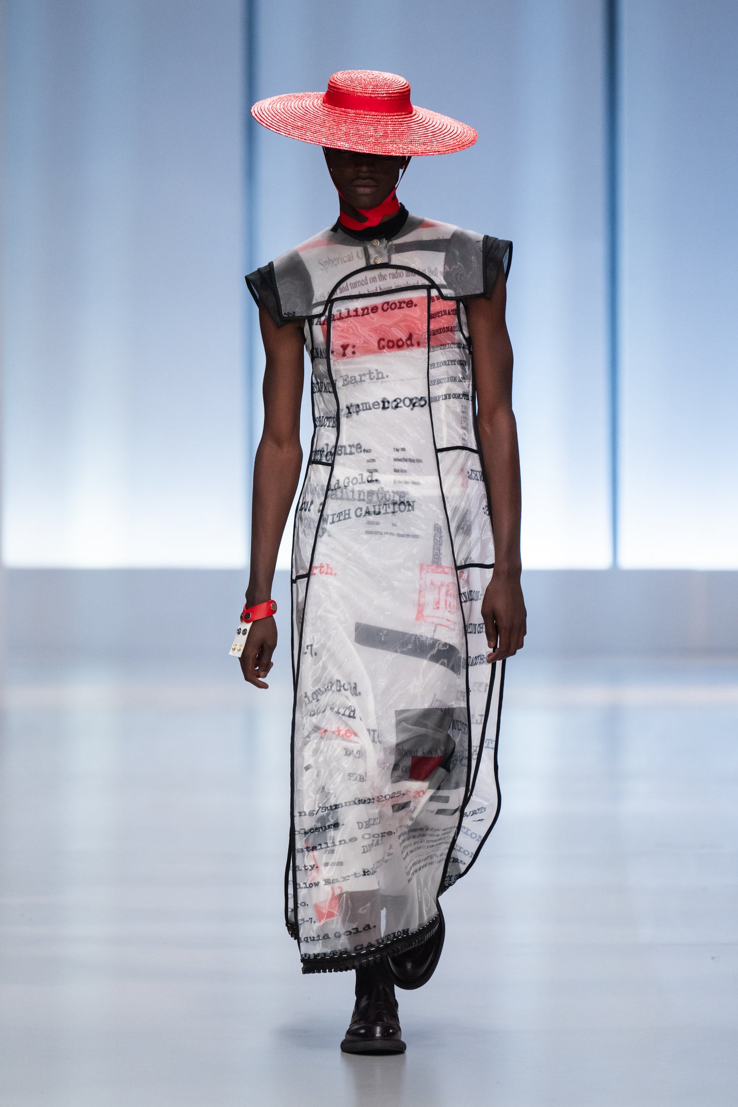 Printed French Stretch Mesh Poloneck Dress with Zibbon Shoulder Pads