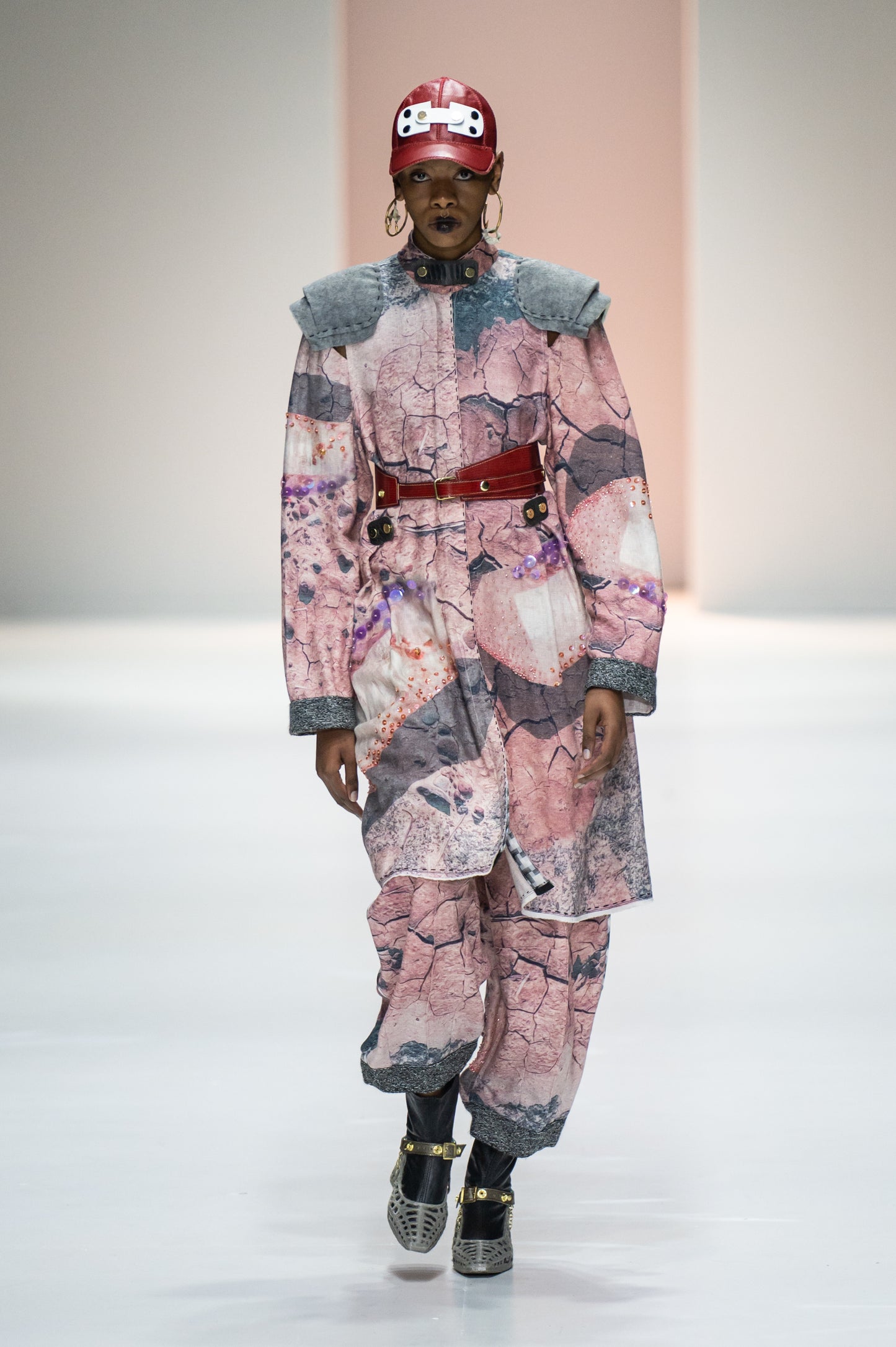 'Desert Rose Soil' Hand-Beaded Signature Pants With Original 'Viviers' Print in Deadstock Cotton
