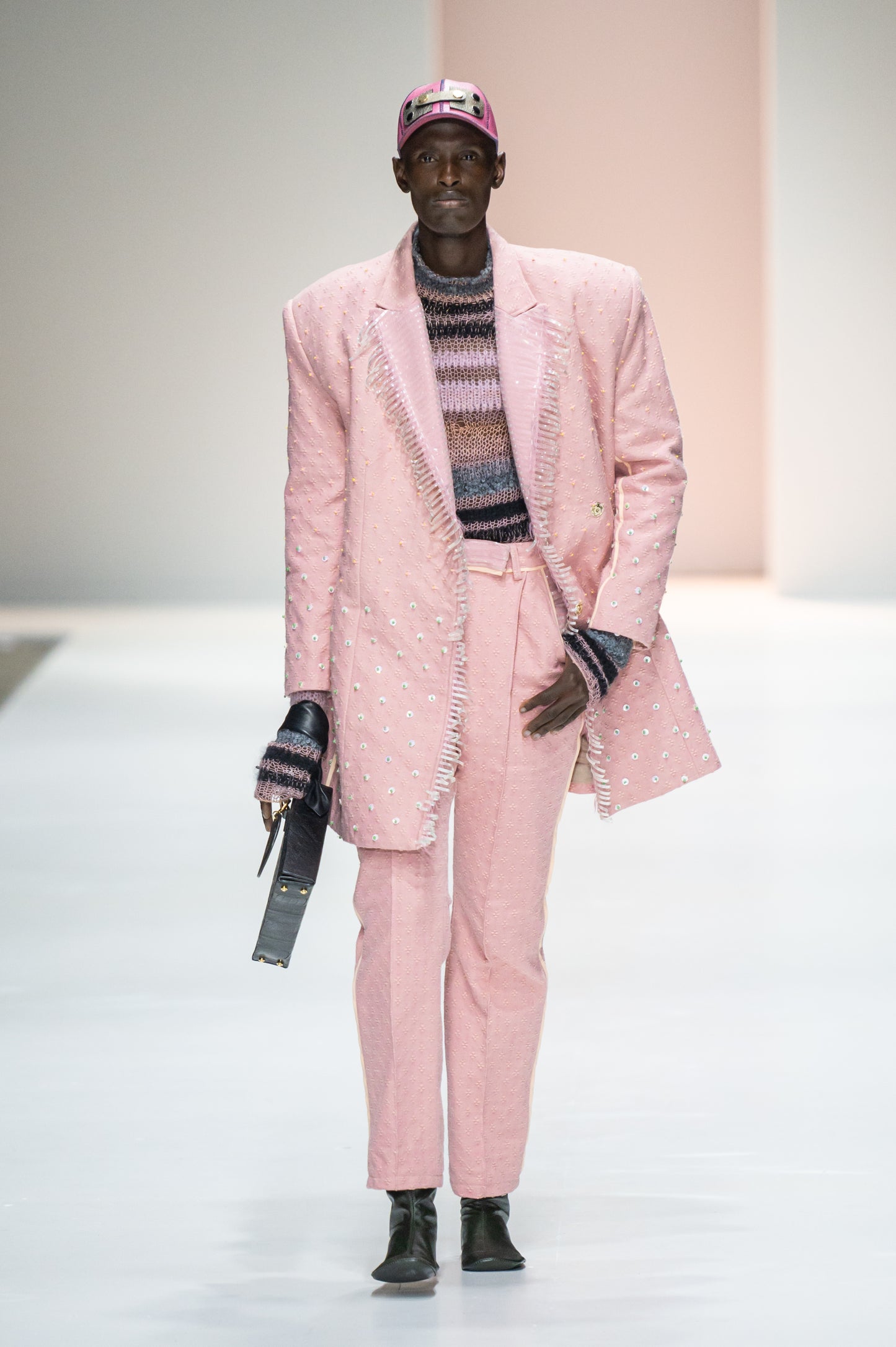 'Pink clay' Hand-beaded Artisanal Double-Breasted Tailored in Deadstock Cotton