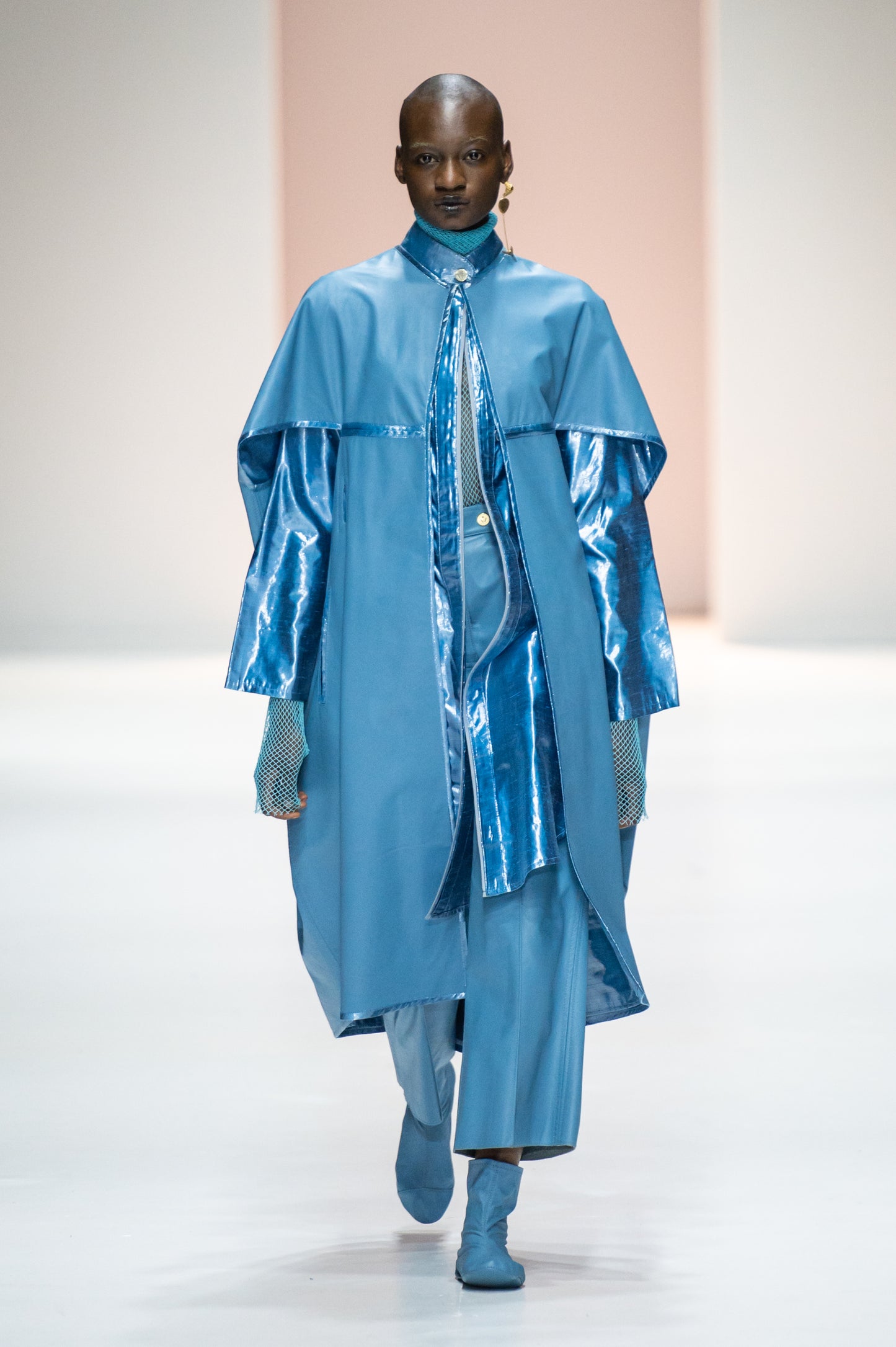 'Karoo Sky' Deadstock Leather Cocoon Coat with Silk Lame Tie-Belt