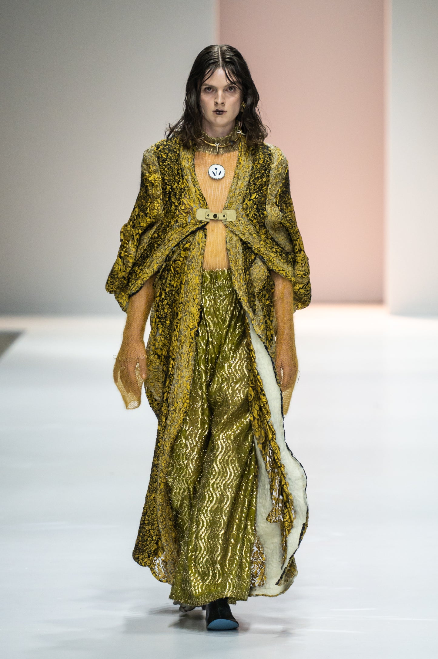 Artisanal 'Golden Karoo' Felt-on-Lace Coat in Wool & Mohair