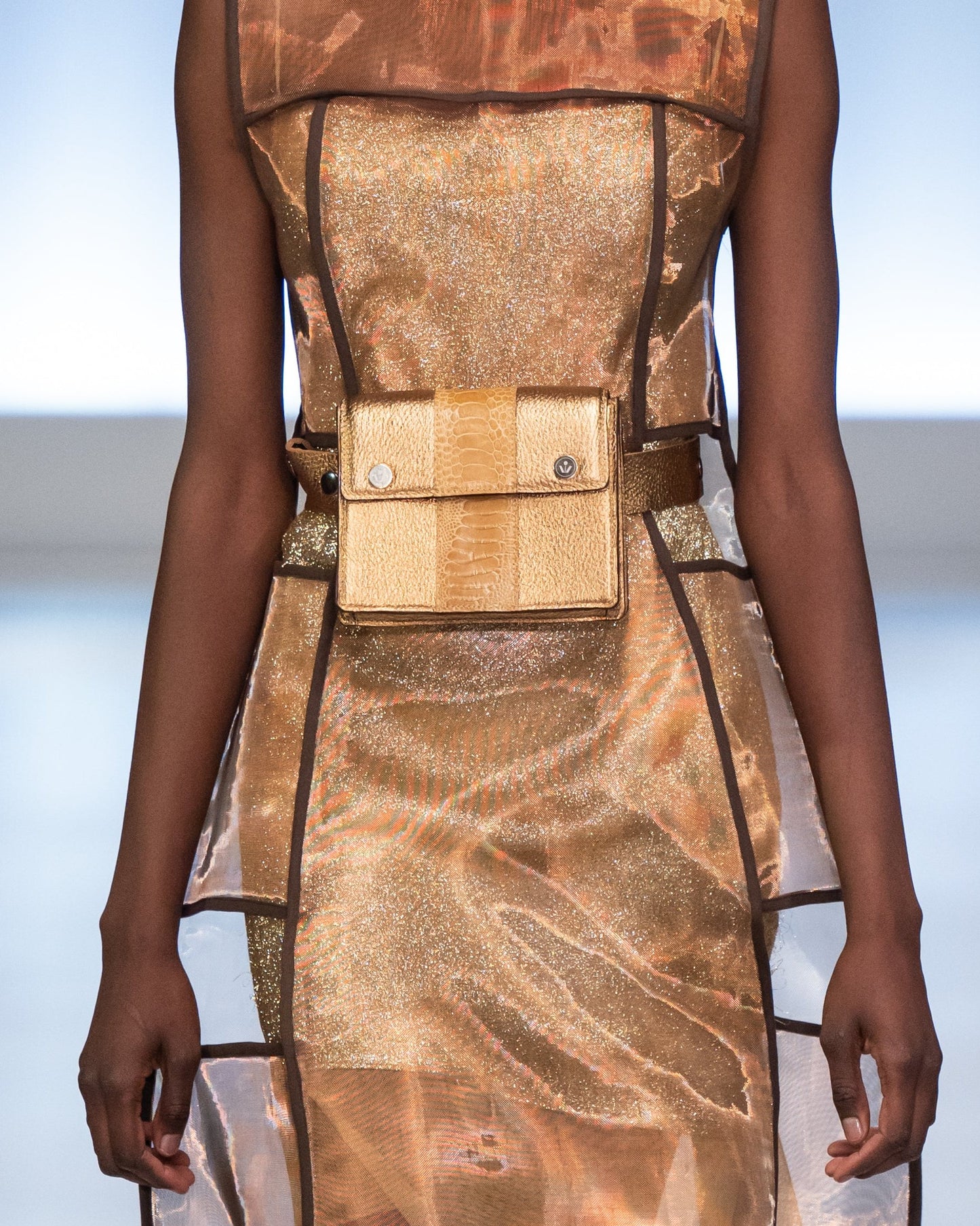 Two Tones Copper & Silver Cut Out Zibbon A-line Dress