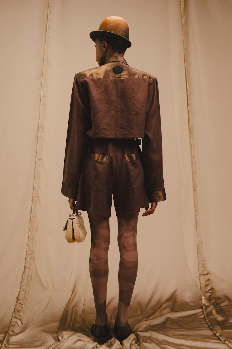 Roasted Coffee Oversized Cropped Shirt in Linen
