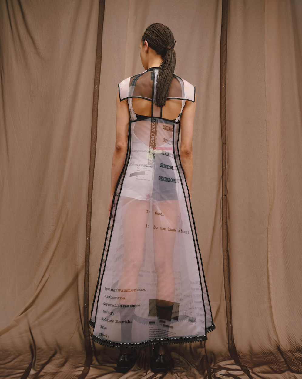 Printed French Stretch Mesh Poloneck Dress with Zibbon Shoulder Pads