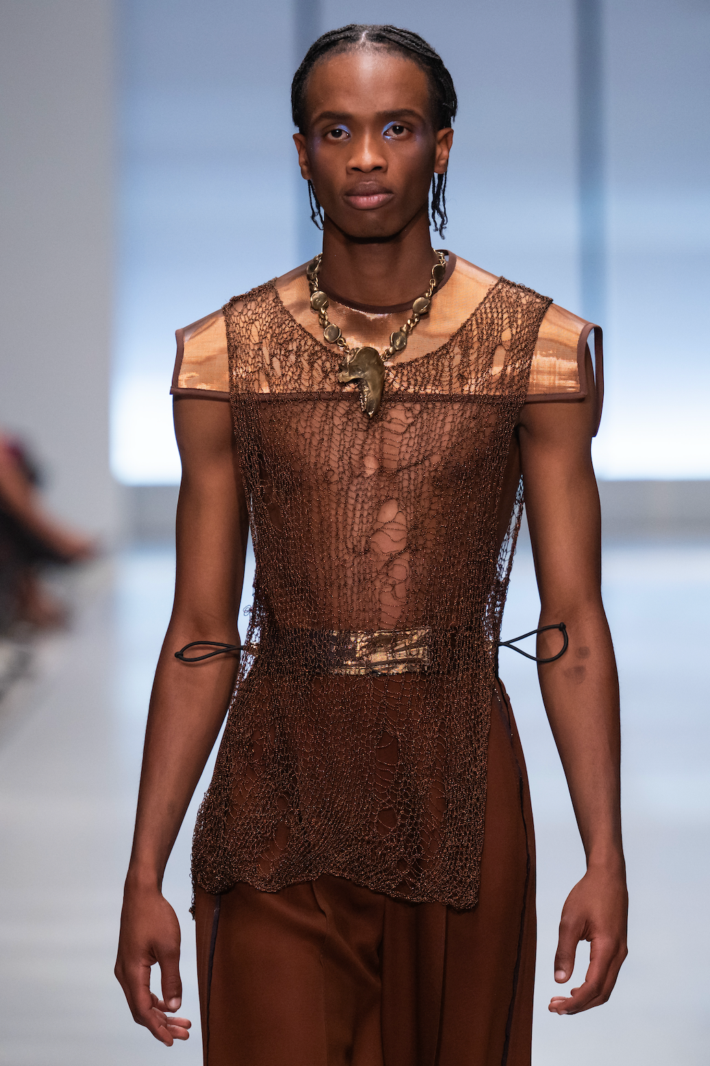 Bronze Wool Silk Lurex Knitwear Top with Zibbon Structure