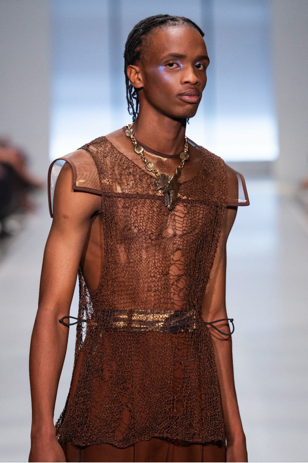 Bronze Wool Silk Lurex Knitwear Top with Zibbon Structure