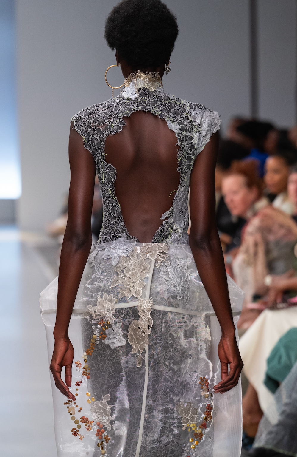 Screen Printed Silver Lace Open Back Dress