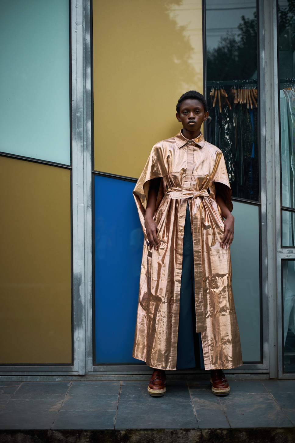 Copper Cocoon Silk Shirt Dress