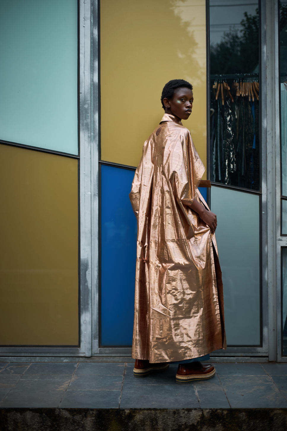 Copper Cocoon Silk Shirt Dress