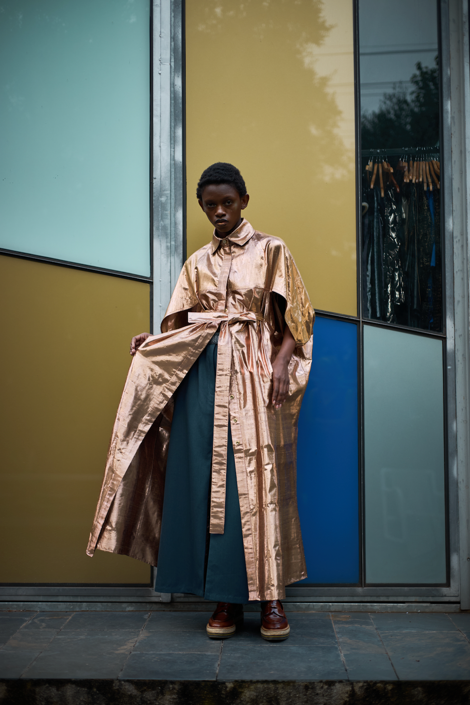 Copper Cocoon Silk Shirt Dress