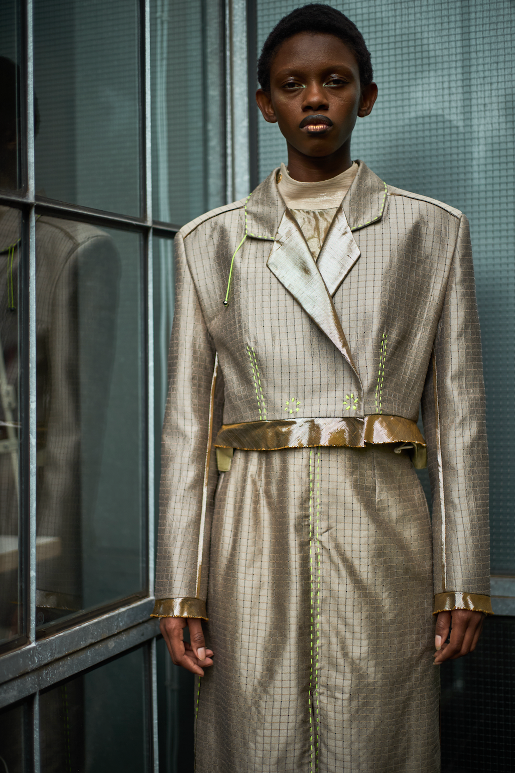 Lithospheric Cropped Double Breasted Shirt in Vintage Silk Synthetic