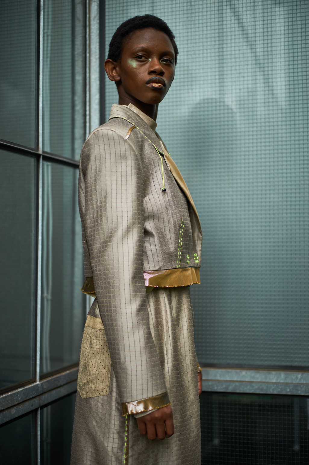 Lithospheric Cropped Double Breasted Shirt in Vintage Silk Synthetic