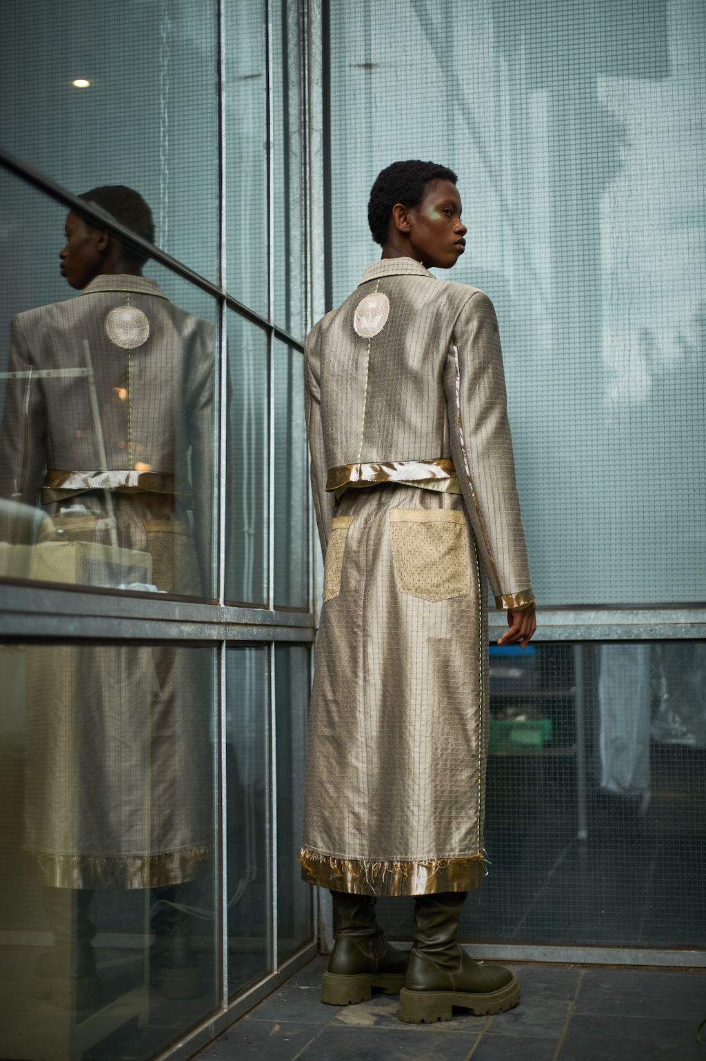 Lithospheric Cropped Double Breasted Shirt in Vintage Silk Synthetic