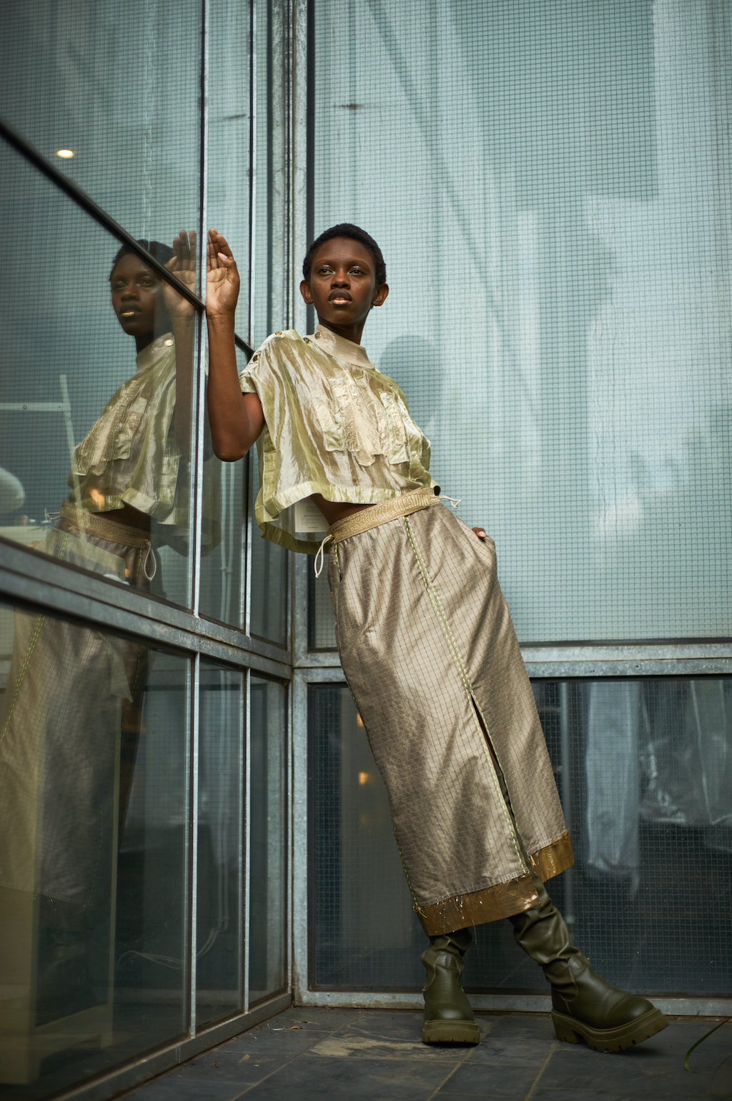 Lithospheric Long Tube Skirt in Vintage Silk Synthetic