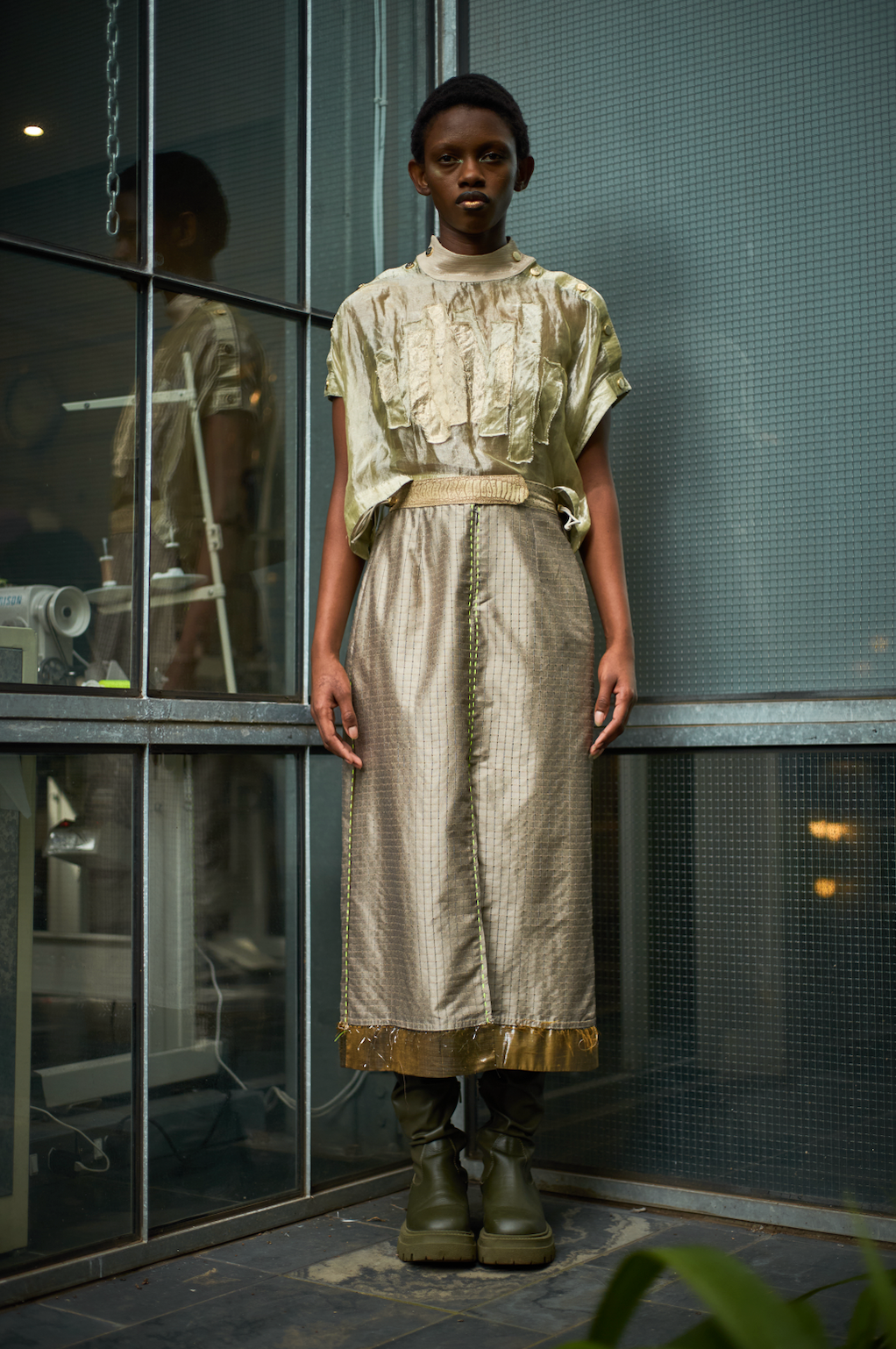 Lithospheric Long Tube Skirt in Vintage Silk Synthetic