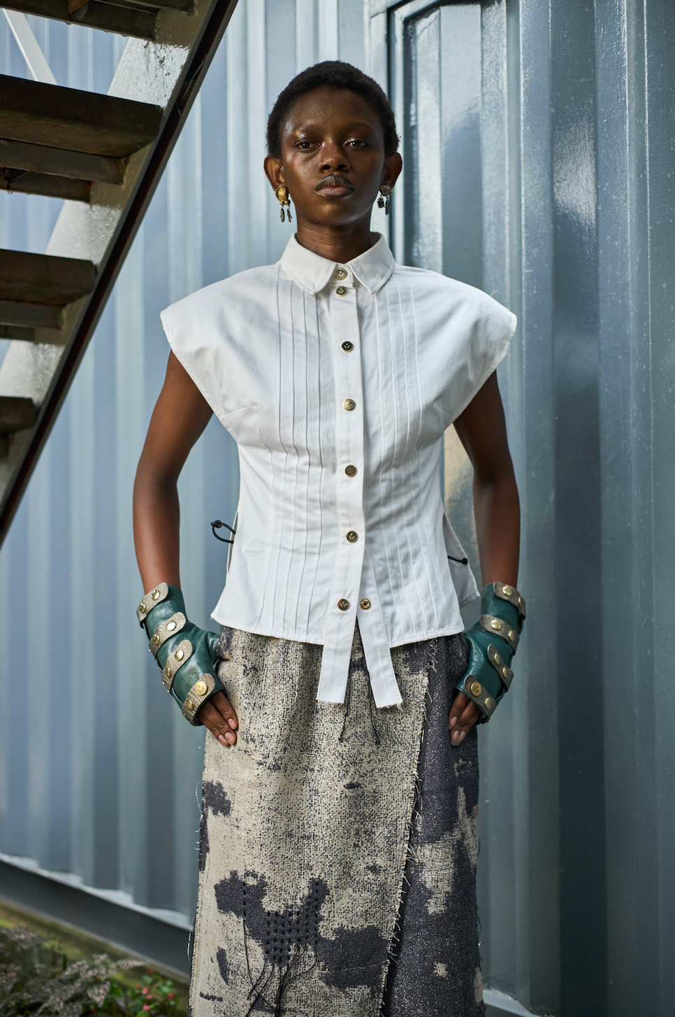 Glacial Shard Sculpted Sleeveless Pintuck in Organic Cotton