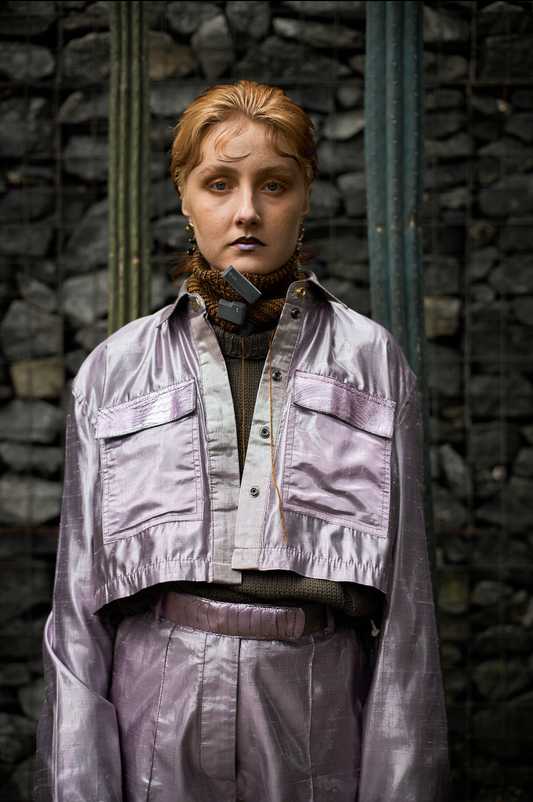 Kunzite Crystal Oversized Cropped Shirt in Silk Lamé