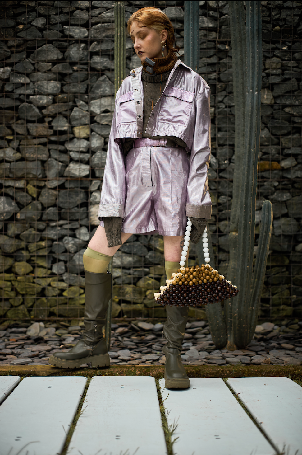 Kunzite Crystal Signature Shorts in Silk Lame