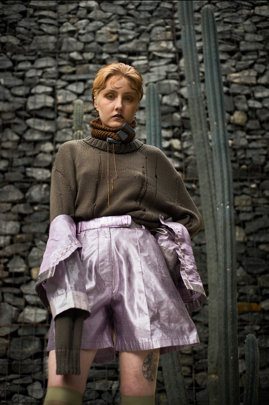 Kunzite Crystal Signature Shorts in Silk Lame