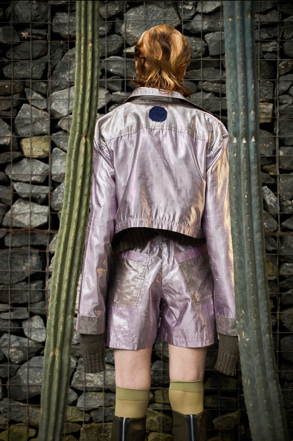 Kunzite Crystal Oversized Cropped Shirt in Silk Lamé