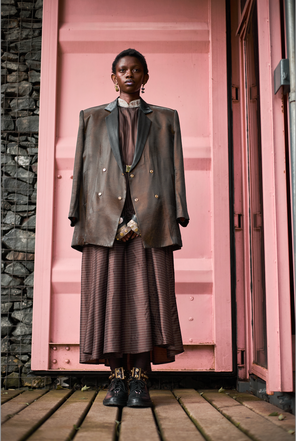 Japanese Acetate Double-Breasted Shirt with Black Ostrich Shin Collar