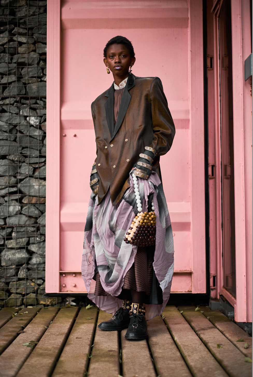 Japanese Acetate Double-Breasted Shirt with Black Ostrich Shin Collar