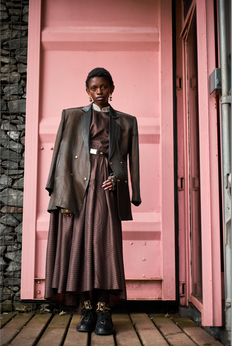 Japanese Acetate Double-Breasted Shirt with Black Ostrich Shin Collar