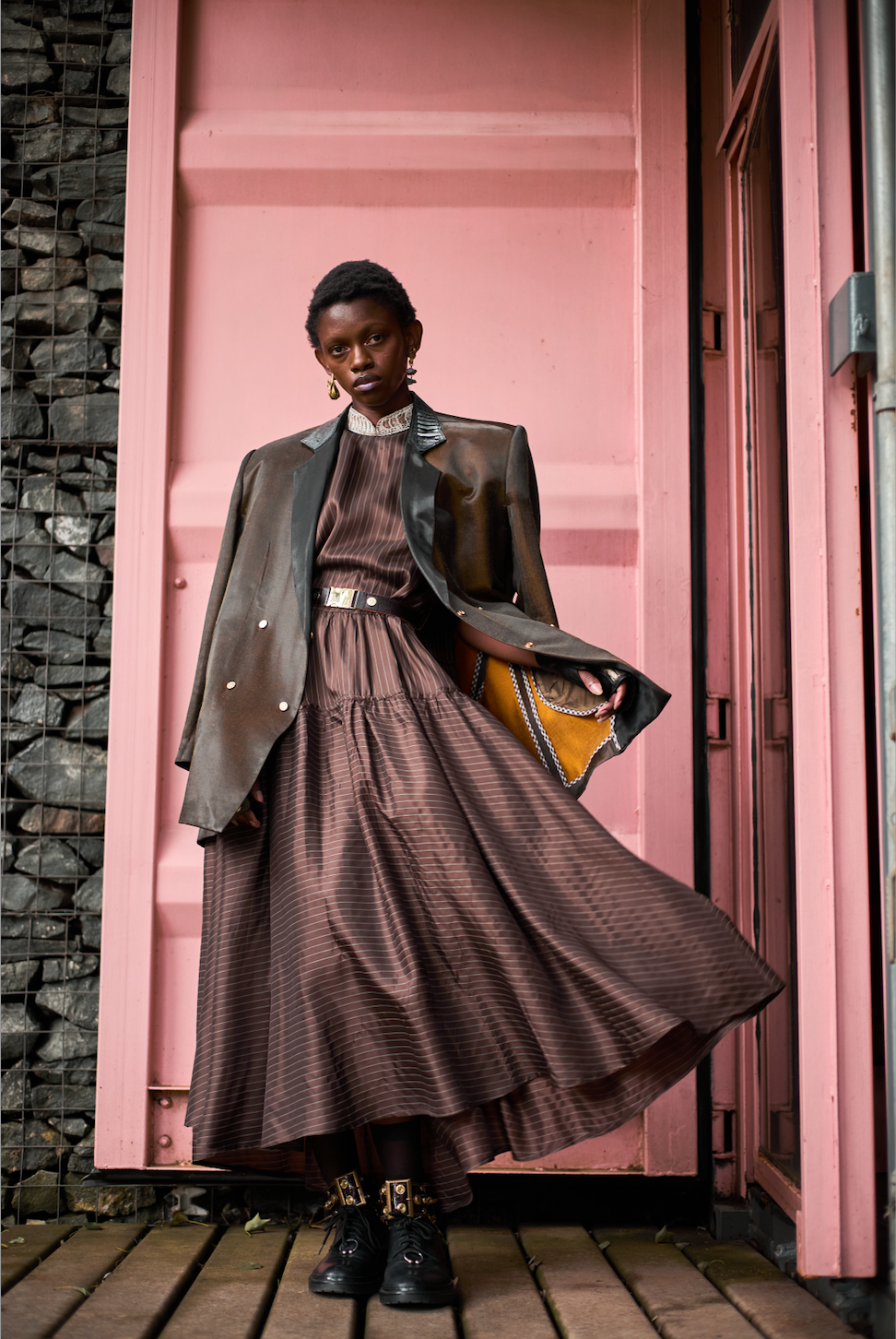 Japanese Acetate Double-Breasted Shirt with Black Ostrich Shin Collar