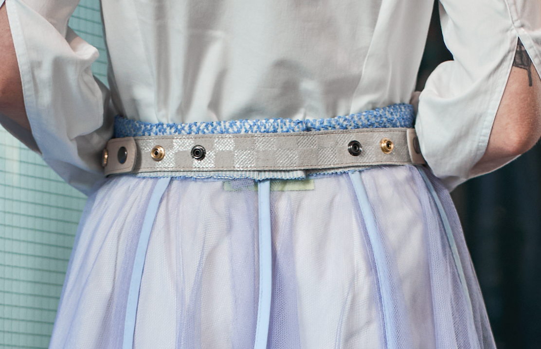 Beige Ostrich Shin Studded Belt