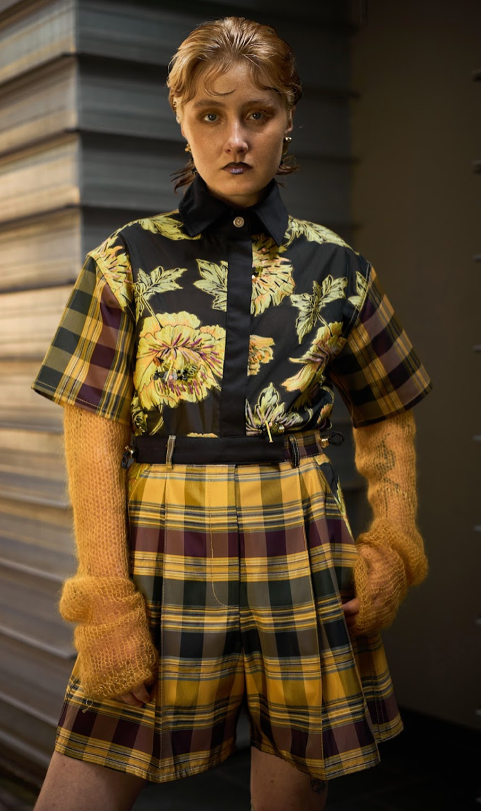 Jeweled Daffodil Cropped Shirt in Brocade
