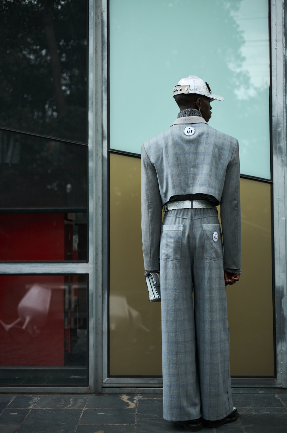 100% South African Merino Wool Suiting Cloudy Sky Plaid Trapeze Pants