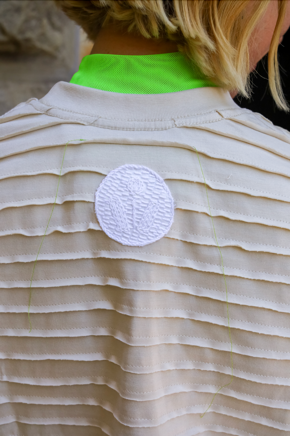 Ecru Strip-Stripe Dot T-Shirt Cropped
