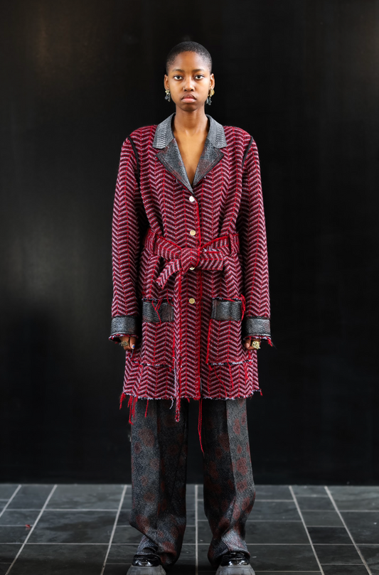 Red Liquorish Herringbone Coat, in Tweed Mohair