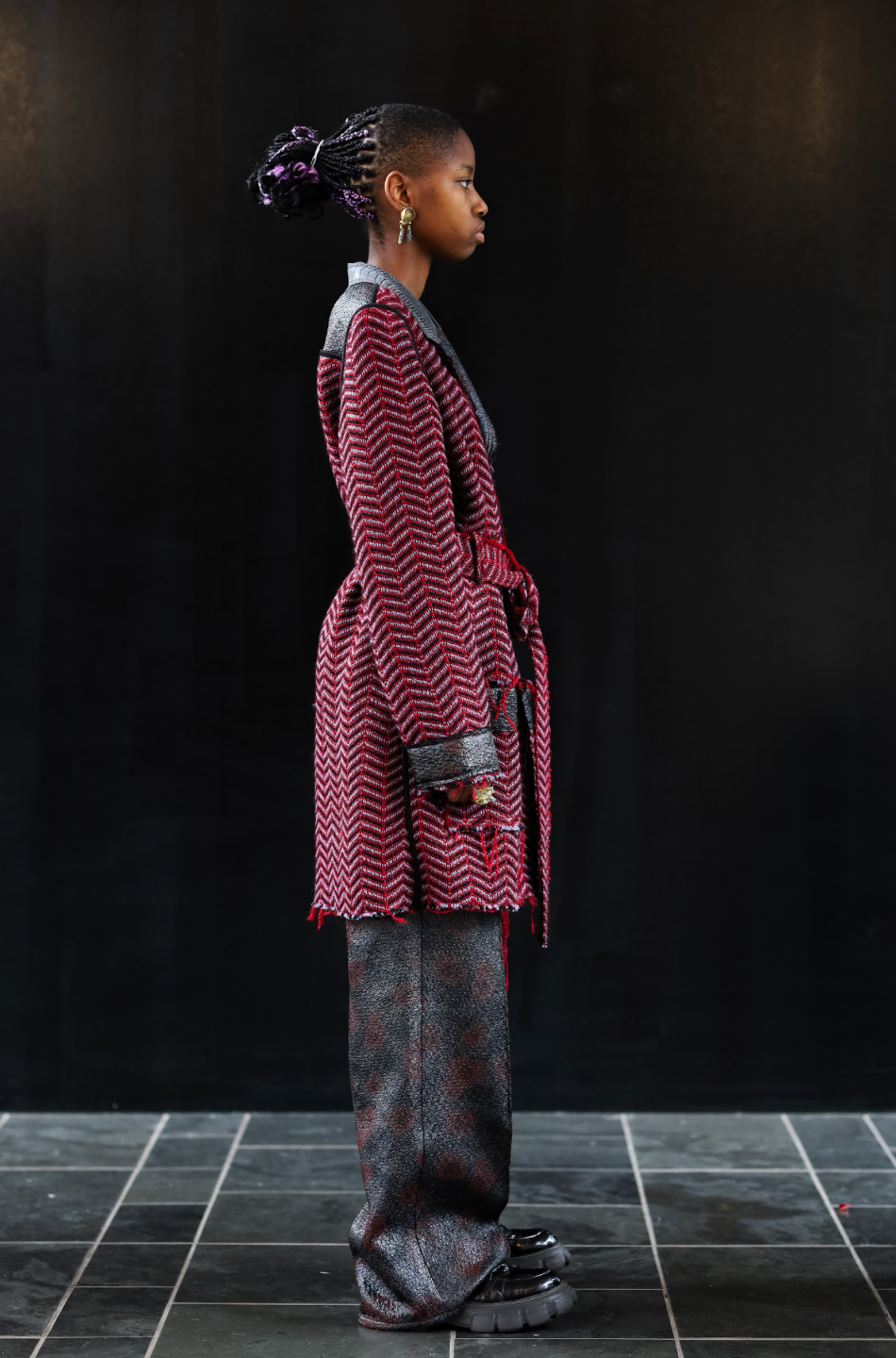 Red Liquorish Herringbone Coat, in Tweed Mohair