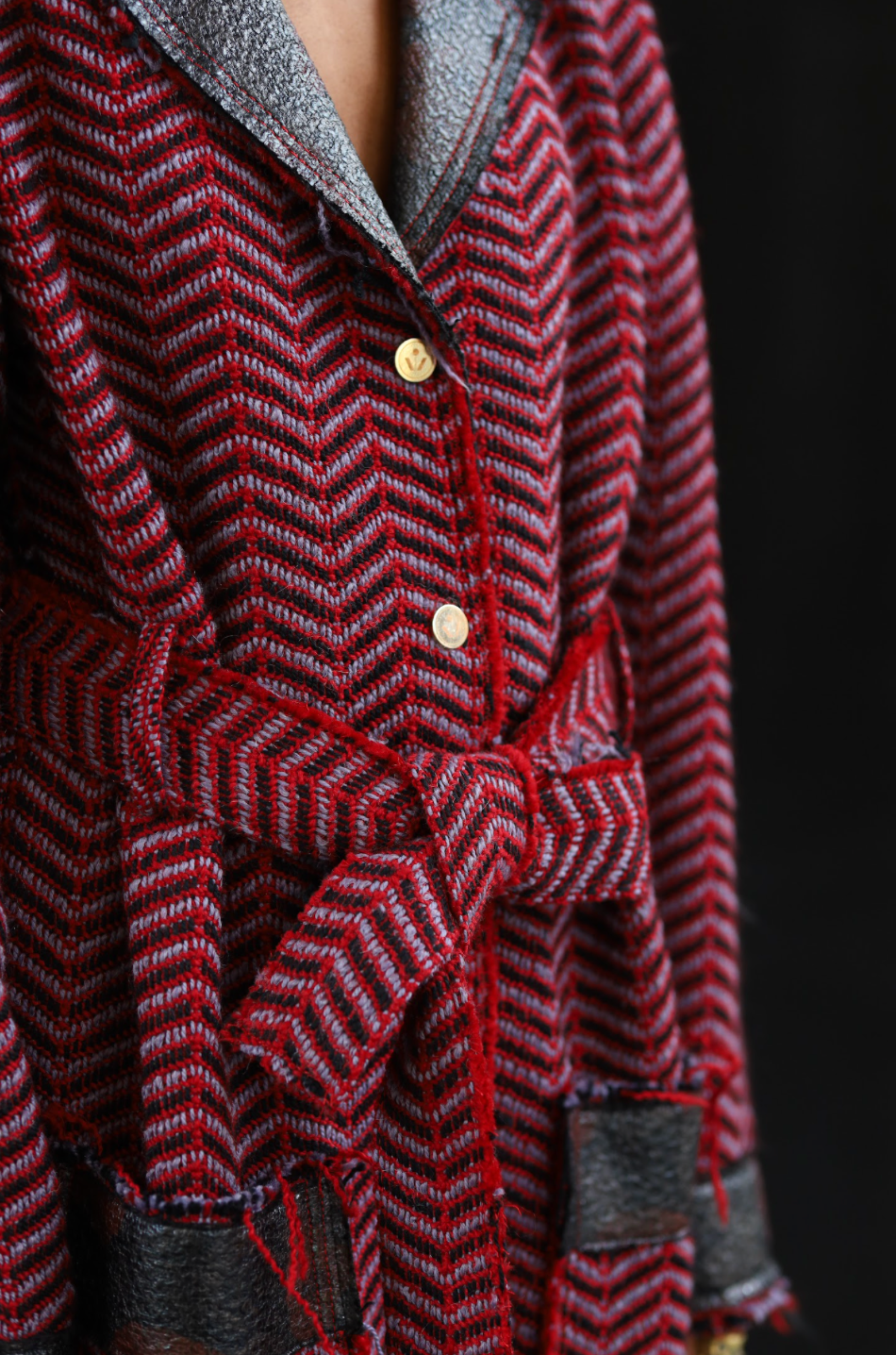 Red Liquorish Herringbone Coat, in Tweed Mohair