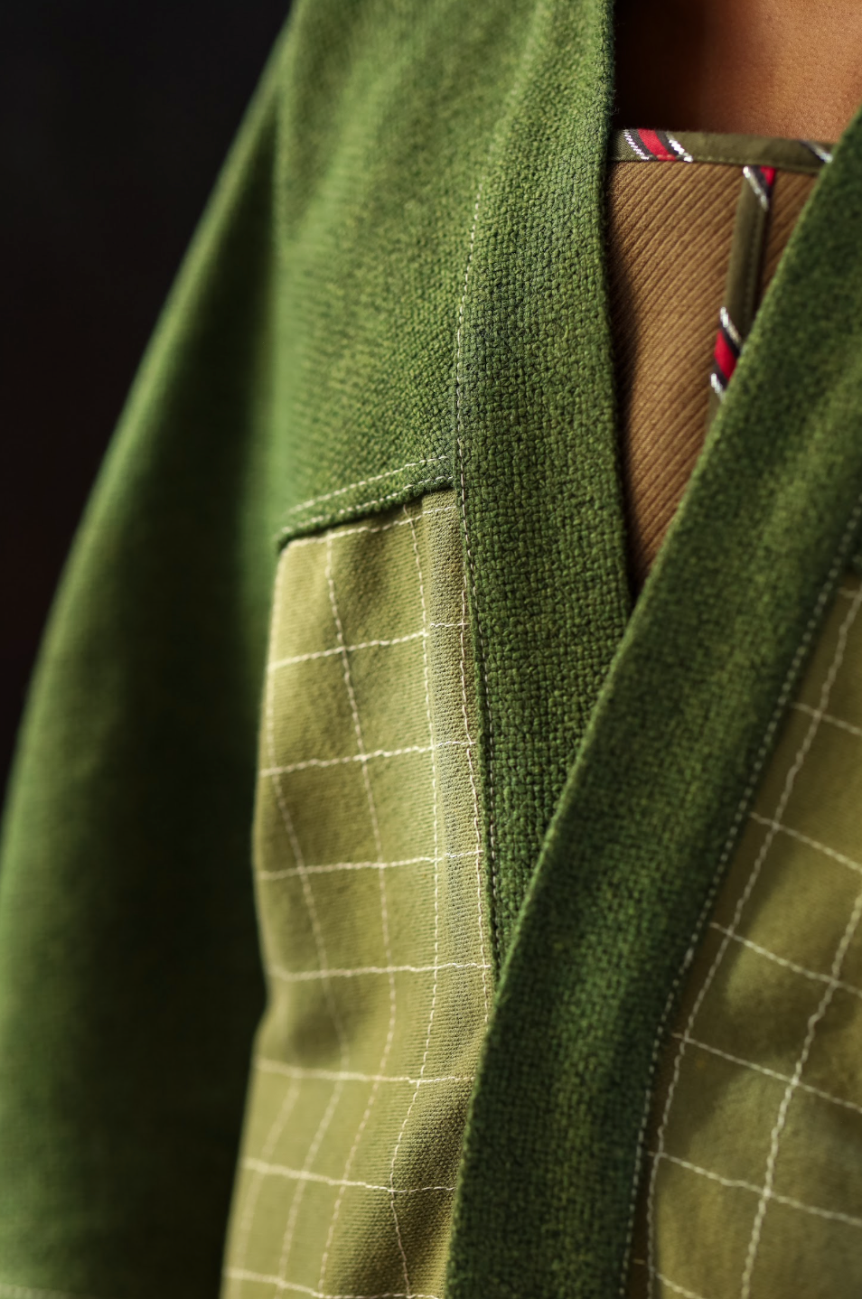 Hand Sewn Checks in Cotton Raglan Kimono Jacket