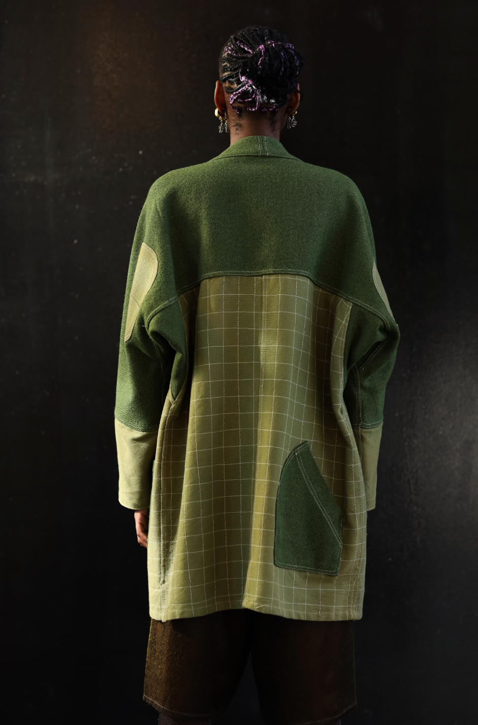 Hand Sewn Checks in Cotton Raglan Kimono Jacket