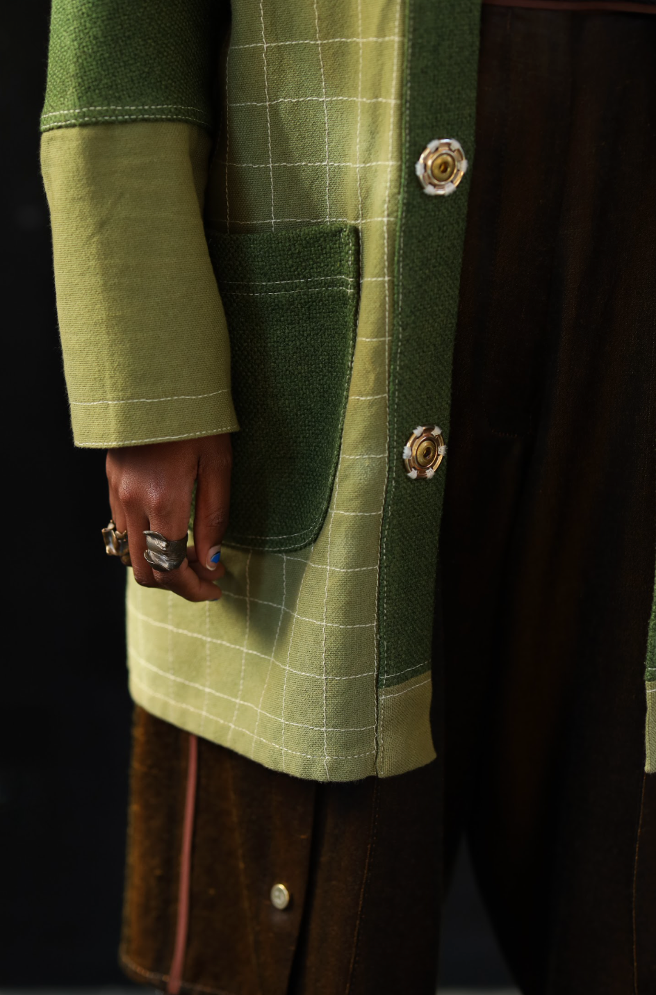 Hand Sewn Checks in Cotton Raglan Kimono Jacket